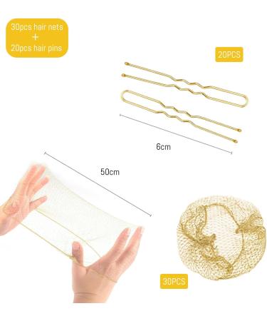 Shakeel 30pcs Invisible Hair Nets for Buns with 20pcs U Shape Hair Pins - Mesh Ballet Bun Nets for Women and Girls - Gold Hair Nets for Dancer and Caterers - Buy Online on GoSupps.com