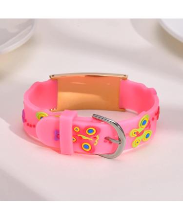 Customised Kids Safety ID Wristband | Personalised Medical Alert Bracelet for Boys and Girls | Pink Rose Gold Butterfly Design - Buy Online on GoSupps.com