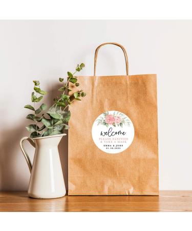 Personalized Peach Floral Wedding Hand Sanitizer & Mask Sticker Labels 120-Pack - Buy Online on GoSupps.com