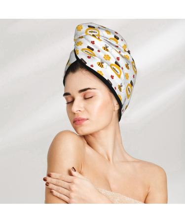 Hair Towel Wrap - Fast Drying Turban with Button | Bees & Flowers Design - Buy Online on GoSupps.com
