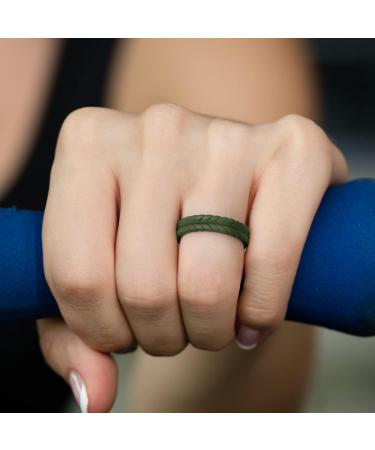 Women's ROQ Silicone Wedding Ring Set | Thin Lavender Leaves Band | Bridal Jewelry | Anniversary & Promise Rings | Multi Color Packs - Dark Green, Rose Gold, Silver, Black | Size 9.5-10 (19.8mm) - Buy Online on GoSupps.com