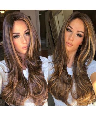 High Temperature Fiber Brown Long Curly Wig Women Party Hairpiece with Hairnet