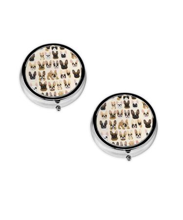 I Love French Bulldog Printed Mini Round Pill Box Pill Box 3 Compartment Medicine Pill Case Pill Organizer Travel Pillbox Portable Pill Box for Pocket Home Office Use