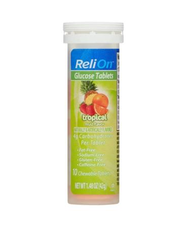 Relion Glucose Tablets Tropical Fruit Flavor 10 Ct 3-Pack with Me Gustas Sticker - 30 Total - Buy Online on GoSupps.com