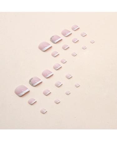 Pink French Tip Press on Toenails with Rhinestone Designs - 24Pcs Square Short False Toe Nails for Women - Acrylic Full Cover Stick on Nails - Summer Fake Toenails - Static Supplies - Buy Online on GoSupps.com
