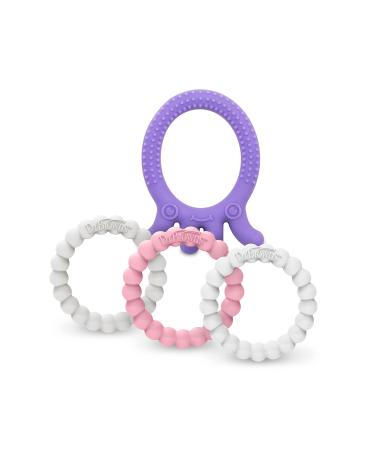 Dr. Brown's Flexees Friends Silicone Teether Purple Octopus Dr. Brown s Flexees Beaded Teether Rings 100% Silicone Soft & Easy to Hold Encourages Self-Soothe 3 Pack Pink White BPA Free 3m+