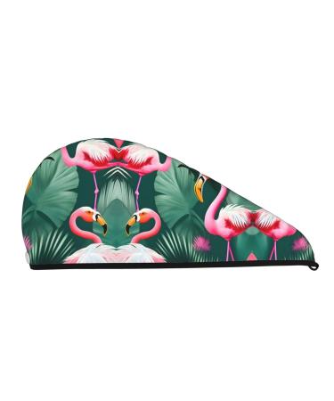 Palm Leaf & Flamingos Coral Velvet Dry Hair Cap - Perfect for Home Travel & Pool Parties - International Shipping - Buy Online on GoSupps.com