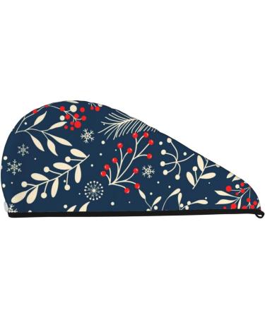 Super Absorbent Microfiber Hair Towel Wrap - Merry Christmas Winter Leaves & Snowflakes Design for Long Curly Thick Hair | Soft Coral Velvet Quick Dry Hair Cap for Women - Buy Online on GoSupps.com