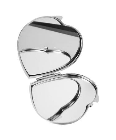 Lurrose Foldable Mini Heart Shaped Makeup Mirror Portable Metal Romantic Dual Sided Vanity Mirror Compact Travel Mirror Makeup Tools for Women Girls Silver