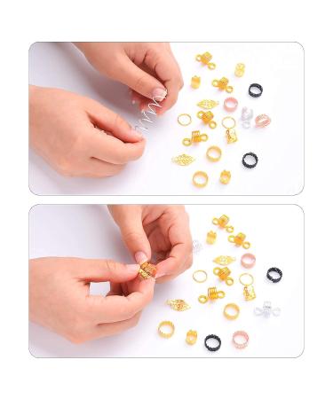 200 Hair Braiding Rings & Aluminum Dreadlocks Pearls - Adjustable Metal Hair Cuffs in Gold & Silver with Storage Box | Perfect for Hair Accessories - Buy Online on GoSupps.com