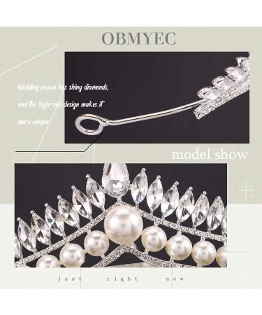 Obmyec Wedding Pearl Crystal Head Crown Queen Rhinestone Tiara Set - Bridal Hair Accessories for Women - Buy Online on GoSupps.com