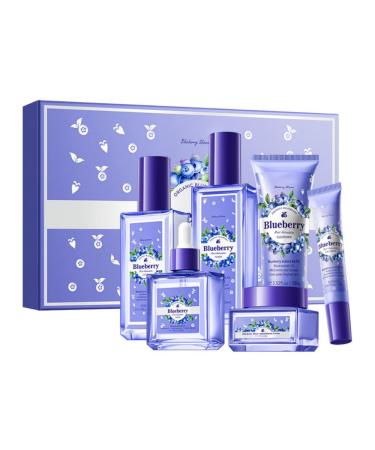 Blueberry Hyaluronic Acid Skincare Set 6-Piece Routine with Cleanser Toner Lotion Serum Face Cream & Eye Cream-Antioxidant Rich Formula to Help Improve Skin Hydration & the Look of Wrinkles