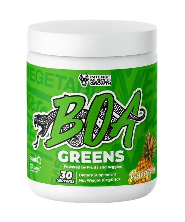 BOA Greens Powder - Organic Superfood Supplement with Fruits and Veggie Blend Antioxidant Mushroom Blends - Supports Digestive Health Gluten Free Non-GMO Vegan (Pineapple - 180g)