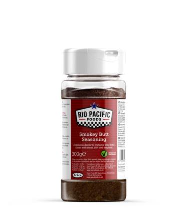 Smokey Butt Seasoning 300g Resturant Quality blend of spices and chillies with black and off white flecks for meats to use as a flavour enhancer for grilling roasting or barbecues.