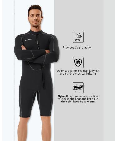 Seaskin 3mm Long Sleeve Shorty Wetsuit for Men - Black, X-Large - Buy Online on GoSupps.com