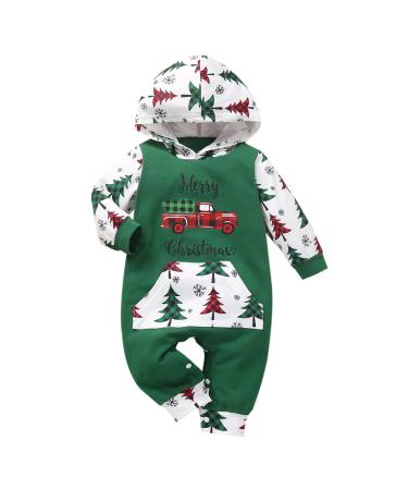 Loalirando Baby Girl Boy Christmas Romper Jumpsuit Overall Newborn Toddler Xmas Outfit Clothing One Piece My First Christmas 0-3 Months Green 58 - Tree & Truck