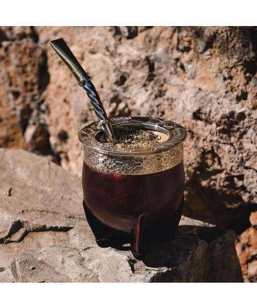 YVY Mate Imperial Calabash | Handmade Calabash | Strapping Made of Alpaca and Bronze | Handmade in Uruguay | Smooth Leather in Ochre Colours - Buy Online on GoSupps.com