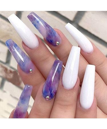 Sinlov 24pcs coffin fake nails glossy gradient press on wrong nails long ballerina fake nails artificial full cover fake nails for women and girls (viola)