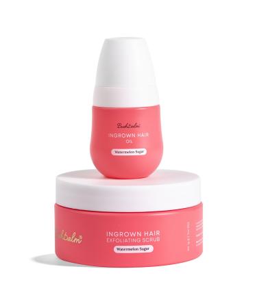 Bushbalm Ingrown Hair and Razor Bumps Routine - Moisturize and Soothe After Shave Skincare for Sensitive Areas - Includes Ingrown Hair Oil (30 ml) and Exfoliating Scrub (236 ml) - Watermelon Sugar Watermelon Sugar Set 2 Pie