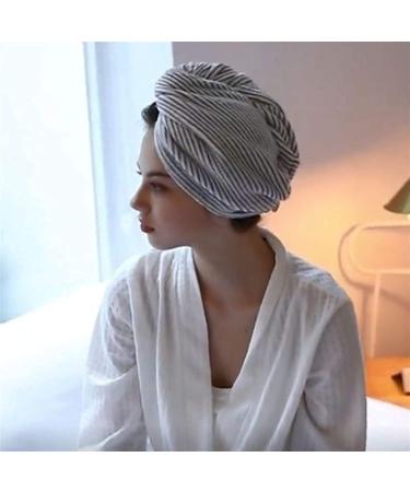 Quick-Drying Bamboo Microfiber Hair Turban Towel Wrap - Gray Striped Superabsorbing Anti-Frizz Shower Cap - Buy Online on GoSupps.com