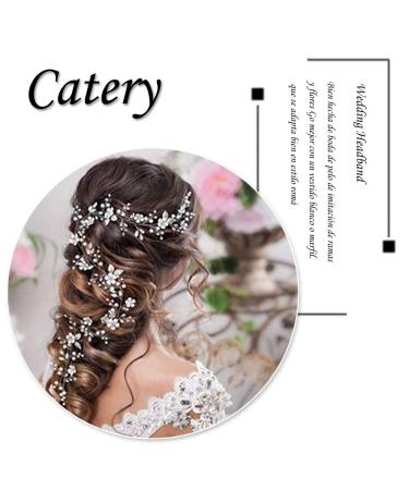 Catery Silver Crystal Pearl Hair Vine Headband for Bride Wedding - B-Silver-40CM - Buy Online on GoSupps.com