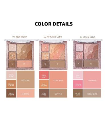 COLORGRAM Multi Cube Palette 5 Colors - 03 Lovely Cube | Daily Makeup Eyeshadow Palette | Ultra-Blendable Matte, Glitter, Shimmer Shades - Buy Online on GoSupps.com