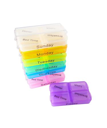 Daily Pill Case 28 Detachable Compartments 7-day Pill Organizer Box Medicine Weekly Reminder for Medicaion Vitamins Capsules Fish Oil Travel Pill Planner (Breakfast Lunch Dinner Bed-Time)