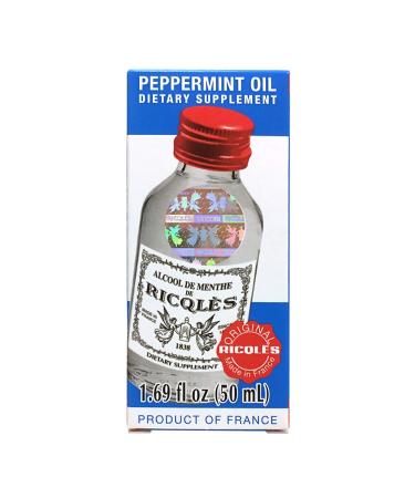 Ricqles Peppermint Oil Dietary Supplement (Supports Healthy Digestion Intestinal Comfort) (1.69 fl. oz) (1 Bottle) (Product of France)