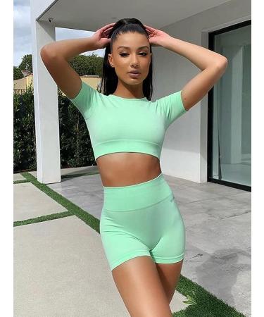OQQ Women 3 Piece Yoga Crop Tank Top Padded Sports Bra Set - Blue/Green/Purple - Small - Buy Online on GoSupps.com