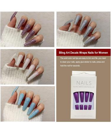 AUklOPVZZ 1 Set French Tip Press on Nails Solid Color Extension Shimmer Fingernails Decals Full Cover Salon Gifts Manicure Kit H33-deep purple jelly glue - Buy Online on GoSupps.com