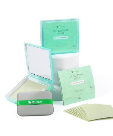 Oil Blotting Sheets for Face DUcare 100 Counts Green Tea Blotting Paper For Oily Skin with Portable Mirror Case & Makeup Puff Oil Absorbing Sheets For Face - Buy Online on GoSupps.com