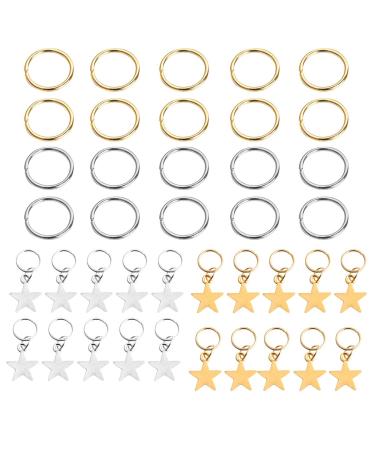 Leeq 20 pieces star hair braid rings hair rings hair clips hair charms trailer rings and 20 pieces of hair loop clip gold and silver a total of 40 pieces
