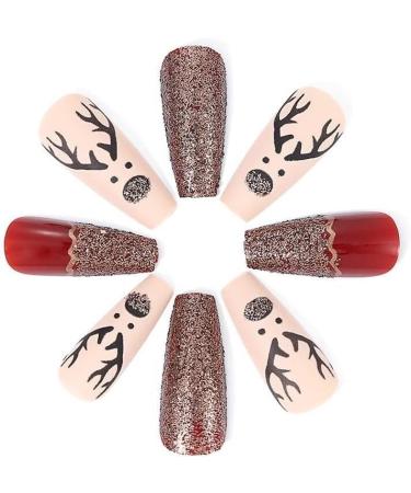 Christmas False Nails Snowflake Press on Nails Elk Stick on Nails Red Long Fake Nails Full Cover Nails Tips 24pcs for Women and Girls With solid glue nail lamp (Size : 4) - Buy Online on GoSupps.com