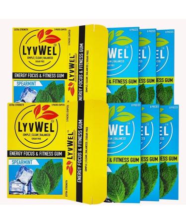 LyvWel Energy Gum | 80mg Caffeine + 50mg Taurine | All Natural & Sugar-Free Pre-Workout Boost | 3 Pack Spearmint | Enhance Your Energy & Focus - Buy Online on GoSupps.com