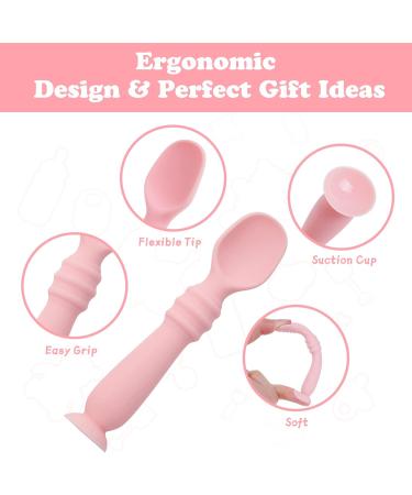Vicloon Baby Fork and Spoon Set - 3Pcs Silicone Weaning Spoon Set for Self Feeding, Easy Grip Toddler Cutlery Kit - Pink - Buy Online on GoSupps.com