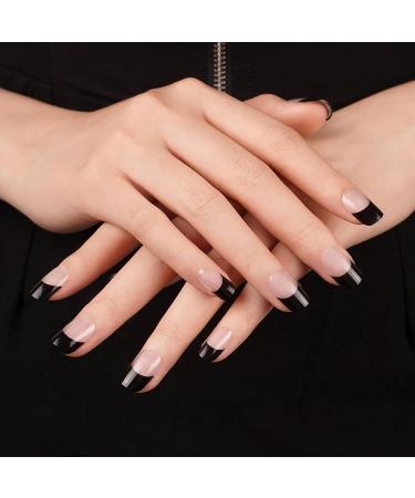 Foyute Semi Cured Gel Nail Strips 20 Pcs Soft Self-Adhesive Gel Nail Polish Wraps Sticker for Salon-Quality Manicure Set Long Lasting Easy to Apply & Remove Nail File & Wooden Stick (French black) - Buy Online on GoSupps.com