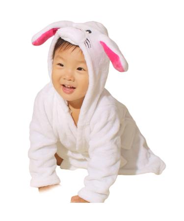 Baby boys & girls unisex bathrobe 0-24 months soft plush flannel fleece hooded bathrobe plush animal face bathrobe for babies toddlers newborn 2-3 years of white rabbit