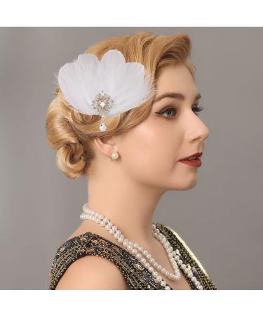 Gortin 1920s Flapper Feather Hair Clip - White Feather Headband for Wedding & Parties - Art Deco Rhiestone Hair Pins - Women's Flapper Hair Accessories - Buy Online on GoSupps.com