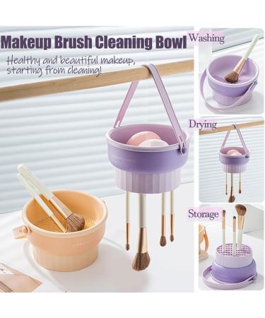 QUKLOGEN 3 in 1 Makeup Brush Cleaning Set Multifunctional Washing Bowl Drying Basket with Handle Silicone Cleaner Mat Removal Cleaner Sponge 150ml/5.12fl.oz Professional Makeup Brush Cleaner Purple - Buy Online on GoSupps.com