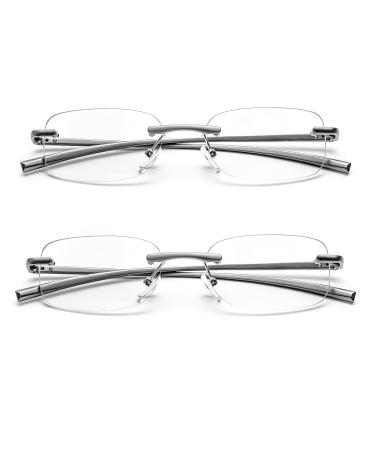Interior 2-pack borderless metal blue light filter Reading glasses for men and women with spring hinge lightweight anti-blue computer glasses (2 stueck 1.00)