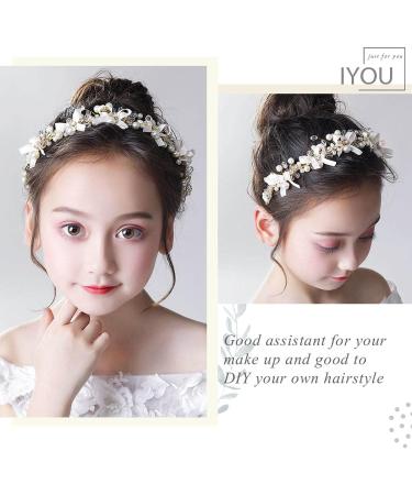 IYOU Princess Pearl Headpiece Gold Bowknot Headband Crystal Bridal Wedding Hair Accessories Holy Communion Hair Tiaras for Flower Girls - Buy Online on GoSupps.com