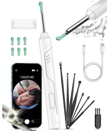 Ear Wax Removal 1080P FHD Wireless Otoscope Earwax Removal Tool WiFi Ear Endoscope with LED Lights 3mm Mini Visual Ear Inspection Camera Silicone Ear Pick for Adults Kids Pets White