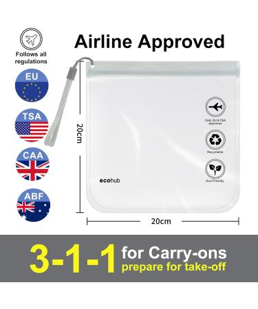 ECOHUB Airport Security Liquids Bags - 2 Pack Grey EVA Airport Liquid Bag 20x20cm - Airline Approved Travel Toiletry Bag with Zip Lock & Carrying Handle - Buy Online on GoSupps.com