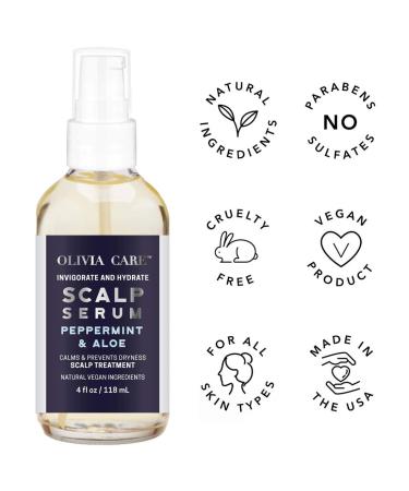 Peppermint & Aloe Hair Scalp Serum - Natural Vegan Treatment for Hydration & Dryness Relief - 4 FL OZ | Olivia Care - Buy Online on GoSupps.com