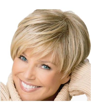 Blonde short wigs suces just synthetic wigs full bob straight real hair natural charming wig heat -resistant short art hair (gold) (gold)