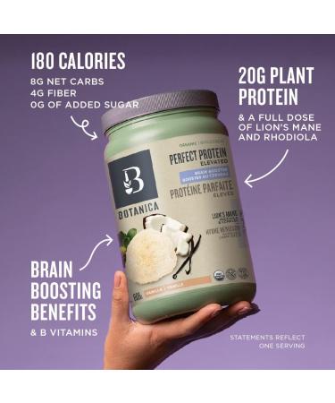 Botanica Vegan Protein Powder for Brain Booster | Vanilla Superfood Protein Powder 606g | Organic Plant-Based with Lion's Mane Mushroom Rhodiola & B Vitamin Complex | Brain Support | No Gluten Dairy Stevia or Added Sugar | 14 Servings - Buy Online on GoSupps.com