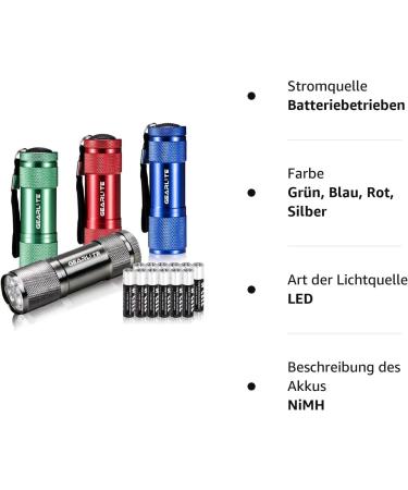 Gearlite Mini LED Flashlight 4-Pack - Aluminum Waterproof Kids Flashlight with Lanyard & 12 AAA Batteries for Camping & Outdoor Adventures - Buy Online on GoSupps.com