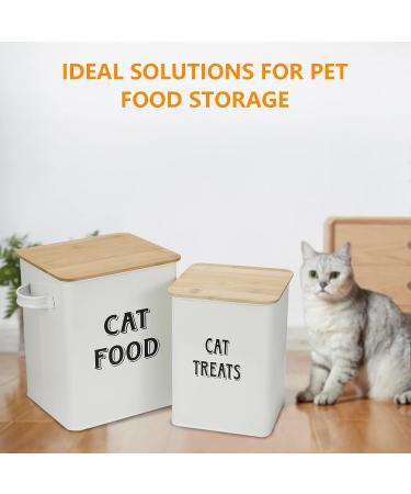 Pet Food and Treats Containers Set with Scoop | Beige Powder-Coated Carbon Steel | Tight Fitting Wood Lids | Storage Canister Tins for Cats or Dogs - Buy Online on GoSupps.com
