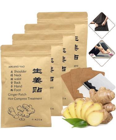 100pcs Self-Heating Ginger Patch for Lymph  Promote Blood Circulation  Pain Relief for Shoulder  Neck  Waist  Back  Hand  Foot  Knee & Joint  Stomach Bloating  Hot Compress Pad (12*8cm)