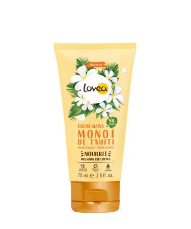 LOVEA - Hand Cream - Monoï De Tahiti - Nourishes, Protects & Softens - For Very Dry Skin - 98% Natural Origin - Silicone Free - Vegan - Made in France - 75ml